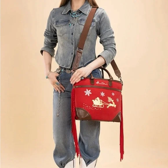 Montana West Festive Red and Brown Tote - Picture 5 of 5